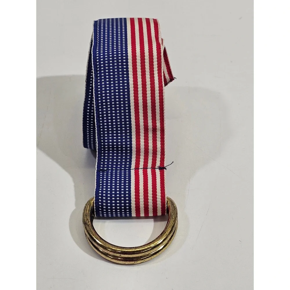 J McLaughlin D-Ring Belt Mens Medium Red White Blue American Flag Stars Stripes